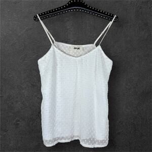 Hippie Love White Swiss Dot Adjustable Strap Sheer Cami Top Large